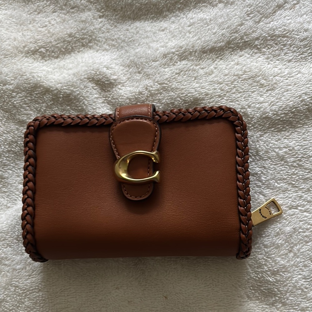 Coach Tan Leather Wallet with Gold Accents